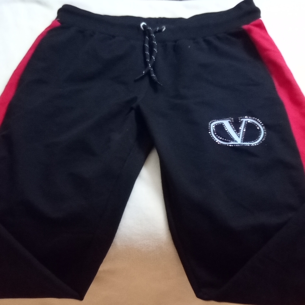 NWOT Sm Valentino Black N Red Jogging Pants W/ V Logo
